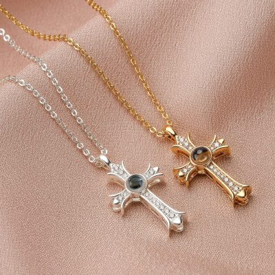 SWIMLANCE Projection Bible Verse Cross Necklace for Women Girls, Gold/Silver Cross Pendant Scriptures Necklace for Religious Christian Jewelry Inspirational Gifts