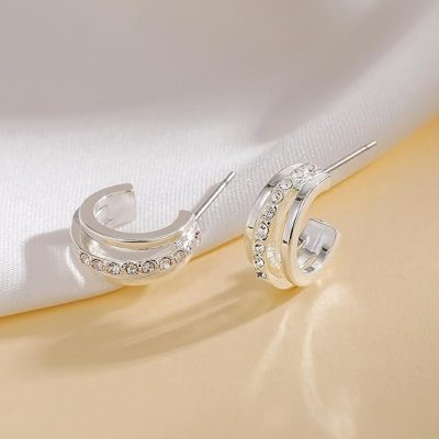 SWIMLANCE Small Gold/Silver Hoop Earrings for Women Girls, Dainty Split Cubic Zirconia Huggie Hypoallergenic Earrings Fashion Trendy Jewelry