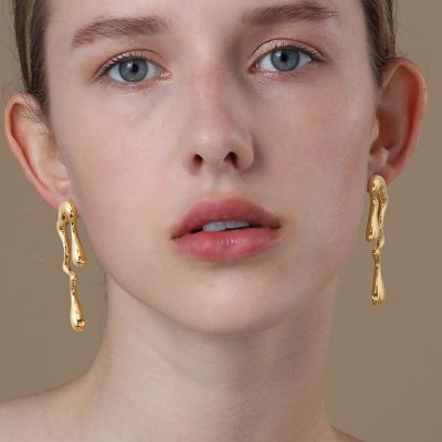 SWIMLANCE Chunky Unique Gold Drop Earrings for Women,Melting Mismatched Abstract Asymmetrical Statement Dangle Earring Irregular Waterdrop Teardrop Stud Earring Trendy Jewelry Women Girlfriend Gifts