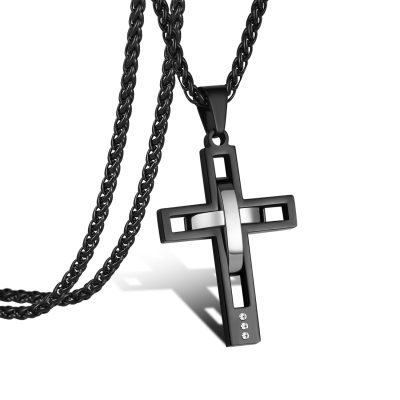 SWIMLANCE Hollow Black Cross Necklace for Men Boys Stainless Steel Cross Pendant Chain Religious Christian Men Teen Boys Jewelry Gifts 18-24 Inches Chain