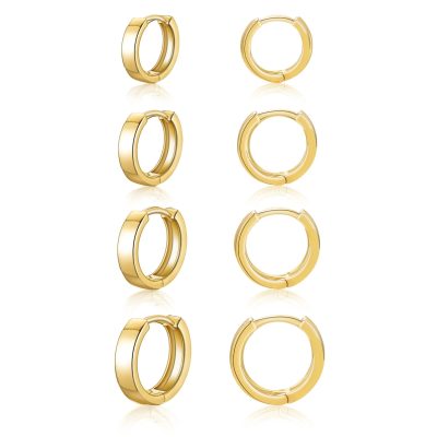 SWIMLANCE 4 Pairs Tiny Small Hoop Earrings for Women Girls Men, Gold Post Small Huggie Hypoallergenic Earrings Set for Multiple Piercing, Dainty Cartilage Earrings for Women Men Birthday Christmas Gifts