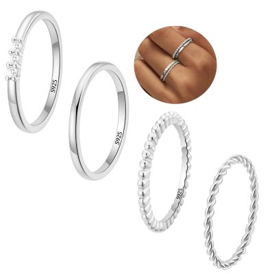 SWIMLANCE 4PCS 925 Sterling Silver Rings for Women Girls,Non Tarnish Knuckle Dainty Fashion CZ Ring Pinky Thin Thumb Stackable Ring Set Anniversary Valentine's Day Christmas Jewelry Gift Size 6/7/8/9/10
