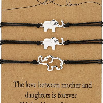 SWIMLANCE Mother Daughter Bracelets Set for 2/3, Mom Daughter Elephant Matching Bracelet Mother's Day Gift