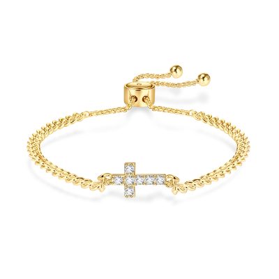 SWIMLANCE Cubic Zirconia Gold Cross Charm Bracelet for Women Teen Girl Daughter Girlfriend Adjustable 6-9 In Chain Religious Christian Catholic Baptism 1st Communion Confirmation Gift Jewelry for Girls