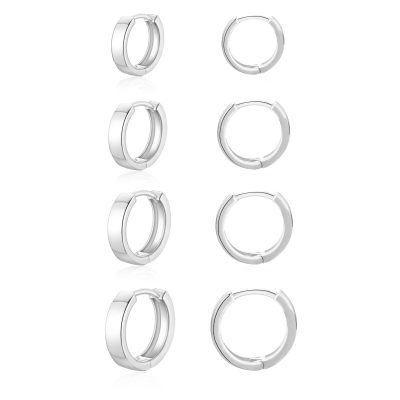 SWIMLANCE 4 Pairs Tiny Small Hoop Earrings for Women Girls Men,Silver Post Small Huggie Hypoallergenic Earrings Set for Multiple Piercing, Dainty Cartilage Earrings for Women Men Birthday Christmas Gift