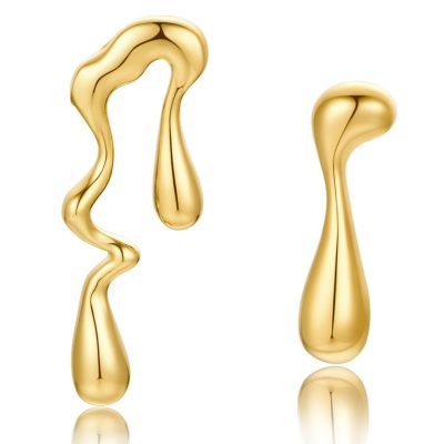 SWIMLANCE Chunky Unique Gold Drop Earrings for Women,Melting Mismatched Abstract Asymmetrical Statement Dangle Earring Irregular Waterdrop Teardrop Stud Earring Trendy Jewelry Women Girlfriend Gifts