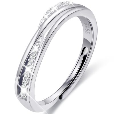 SWIMLANCE Adjustable 6-10 Size 925 Sterling Silver Rings for Women Girls Thumb Ring Eternity CZ Wedding Rings Bands for Women Engagement Ring Anniversary Christmas Valentine's Day Jewelry Gift for Her