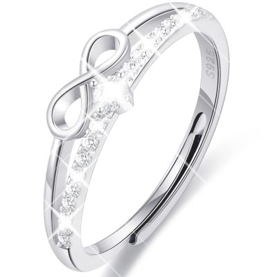 SWIMLANCE Adjustable 6-10 Size 925 Sterling Silver Rings for Women Girls Thumb Ring Eternity CZ Wedding Rings Bands for Women Infinity Engagement Ring Anniversary Christmas Valentine's Day Jewelry Gift
