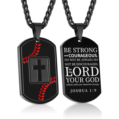 SWIMLANCE Baseball Black Dog Tag Cross Necklaces for Men Teen Boys Son Boyfriend Bible Pendant Cross Stainless Steel Men Necklace 1st Communion Confirmation Religious Christian Jewelry Gift 24 In Chain