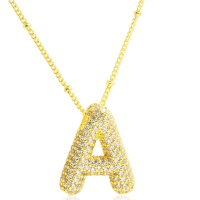 SWIMLANCE Initial Necklaces for Women Girls Gold A-Z Pendant Cubic Zirconia Initial Necklace Balloon Bubble Necklace Alphabet Letter Pendant 18+2 Inches Valentine Birthday Christmas Jewelry Gift