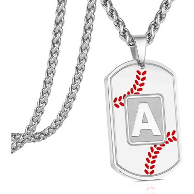 SWIMLANCE Silver Baseball Initial A-Z Letter Necklace Pendant for Men Boy Son Boyfriend,Stainless Steel Name Statement Capital Alphabet Dog Tag Pendent Sport Athlete Jewelry 24In Chain Christmas Gift