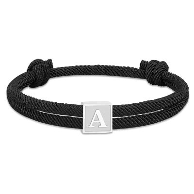 SWIMLANCE Black Rope Initial Bracelet for Men Boys Boyfriend,Stainless Steel I Letter Charm Bracelet,Handmade Braided Bracelet Adjustable 7-13 Inch Jewelry Christmas Valentine's Day Birthday Gift for Him