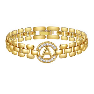 SWIMLANCE A-Z Initial Bracelets for Women Teen Girls Gold Initial Charm Bracelet Cubic Zirconia Statement Capital Alphabet Letter Chain Bracelet Valentine Birthday Mother's Day Christmas Jewelry Gifts