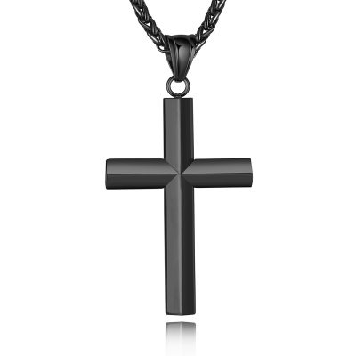 SWIMLANCE Beveled Edge Silver Cross Necklace for Men Boys Stainless Steel Cross Pendant Chain Religious Christian Men Teen Boys Jewelry Gifts 18-24 Inches Chain