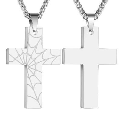 SWIMLANCE Silver Cross Necklace for Men Boys Son Boyfriend Stainless Steel Spider Web Bible Verse Pendant 18 In Chain 1st Communion Confirmation Baptism Religious Christian Christmas Jewelry Gift