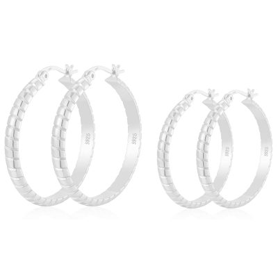 2 Pairs Big Large Extra Chunky White Gold S925 Sterling Silver Hoop Earrings for Women,Hypoallergenic 4mm Thick Silver Hoop Earrings Set 30/40MM Girlfriend Valentine's Day Christmas Jewelry Gift