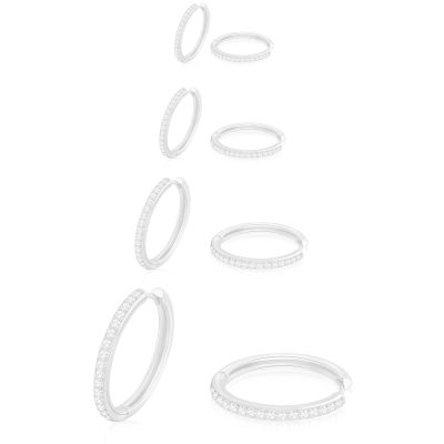 SWIMLANCE 4 Pairs 18K White Gold Hoop Earrings for Women Girls,Cubic Zirconia Huggie Hypoallergenic Earrings Set,Silver Hoop Earrings Set 15/20/25/30MM Crystal Earrings Christmas Jewelry Gift for Her