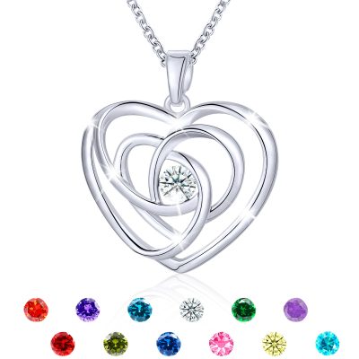 SWIMLANCE 18K White Gold Love Heart Necklaces for Women Girls,S925 Sterling Silver April Birthstone Necklaces with CZ crystal,Dainty Love Pendant Necklaces Birth Jewelry Christmas Birthday Gift for Her
