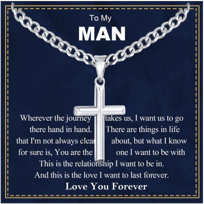 SWIMLANCE Silver Cross Necklace for Men Boys 316L Stainless Steel To My Man Gift Cross Pendant Necklace Religious Christian Catholic Birthday Valentine's Day Christmas Jewelry Gifts 24 In Cuban Chain