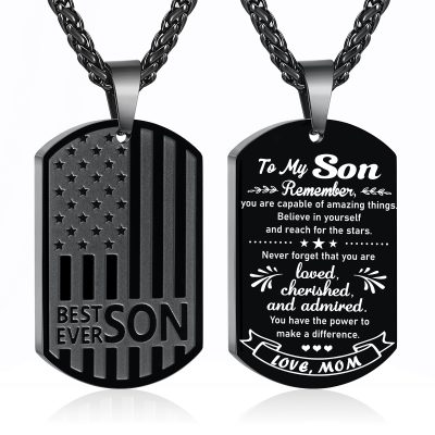 SWIMLANCE Black To My Son Necklace Gifts from Mom Mother, Best Son Ever American Flag Dog Tag Pendant Chain Jewelry Christmas Birthday Valentine's Day Father's Day Gifts Ideal Presents for Boys Men Kid